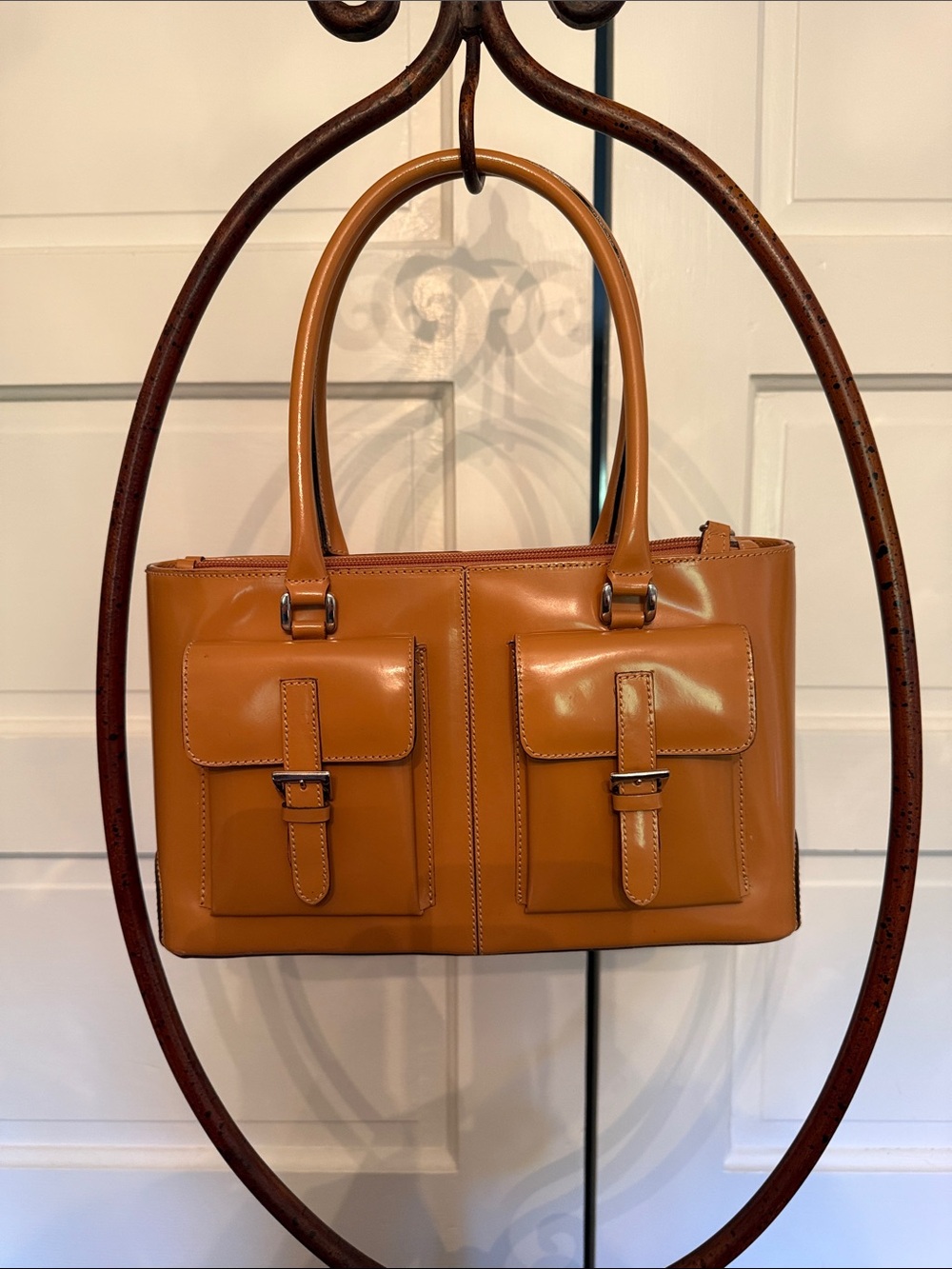 Y2K Italian Leather Cargo Pocket Handbag Camel Nordstrom Vintage